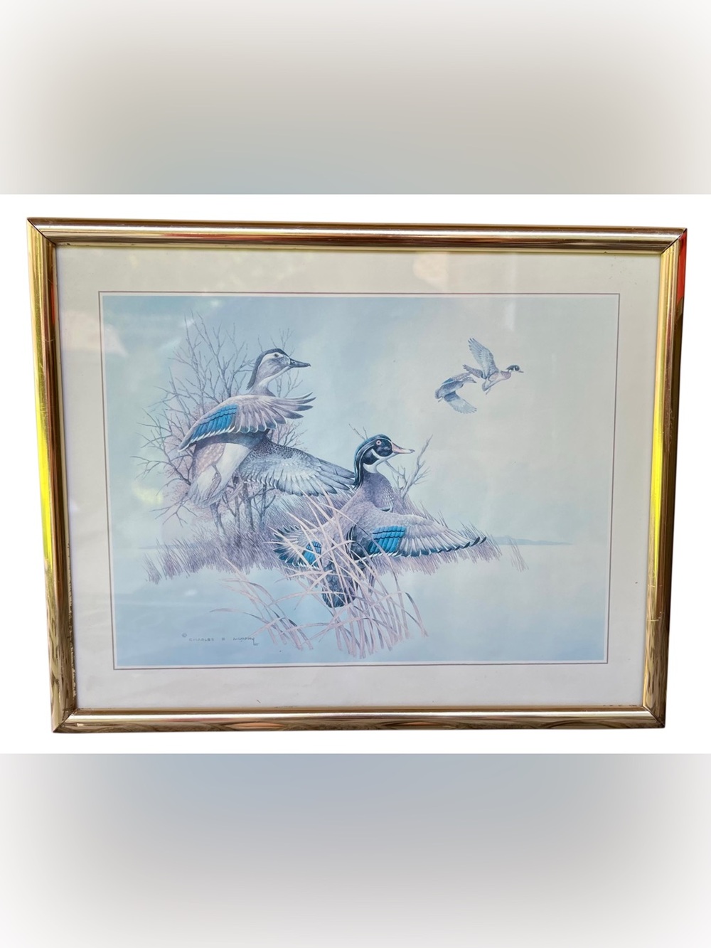 Set of 2 VTG 1979 Charles E Murphy Framed Print, Waterfowl Duck Rustic Cabin Art